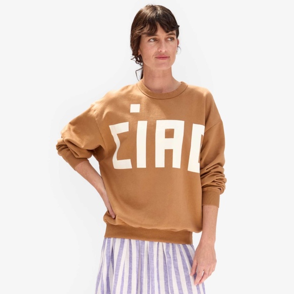 Clare V. Ciao Oversized Sweatshirt in Nutmeg with Cream Block - Picture 1 of 16